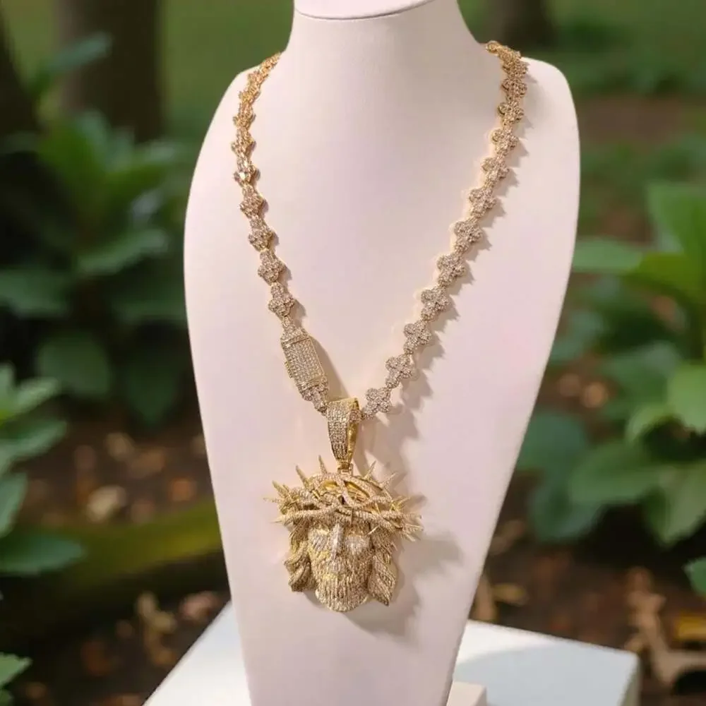 Iced Out Jesus Piece tennis cross necklace
